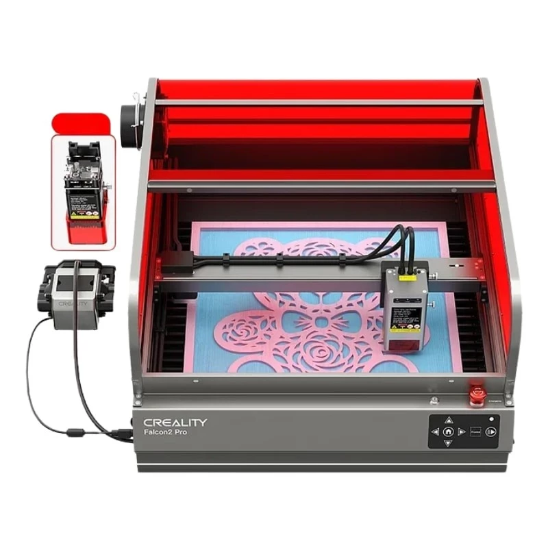 Grabador Láser Creality Falcon2 Pro 40W+1,6W Máquina de Corte y Grabado con cámara integrada, soporte de aire, cubierta visible, control de fuego flujo de aire lente, 400 x 415 mm