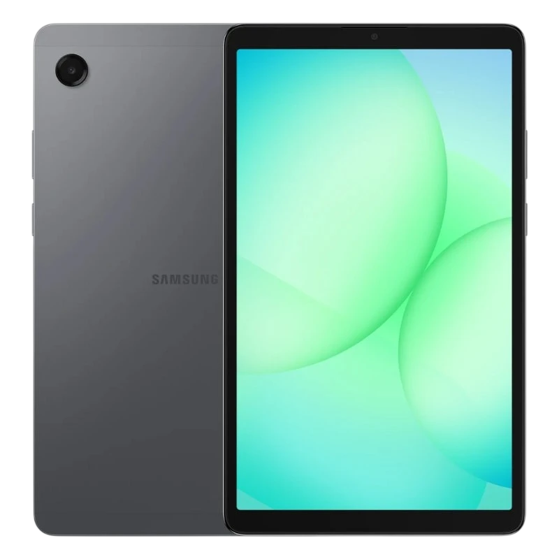 Tablet Samsung Galaxy Tab A11 8,7 gris con pantalla amplia de marcos delgados, cámara trasera única, frontal centrada y acabado metálico mate elegante
