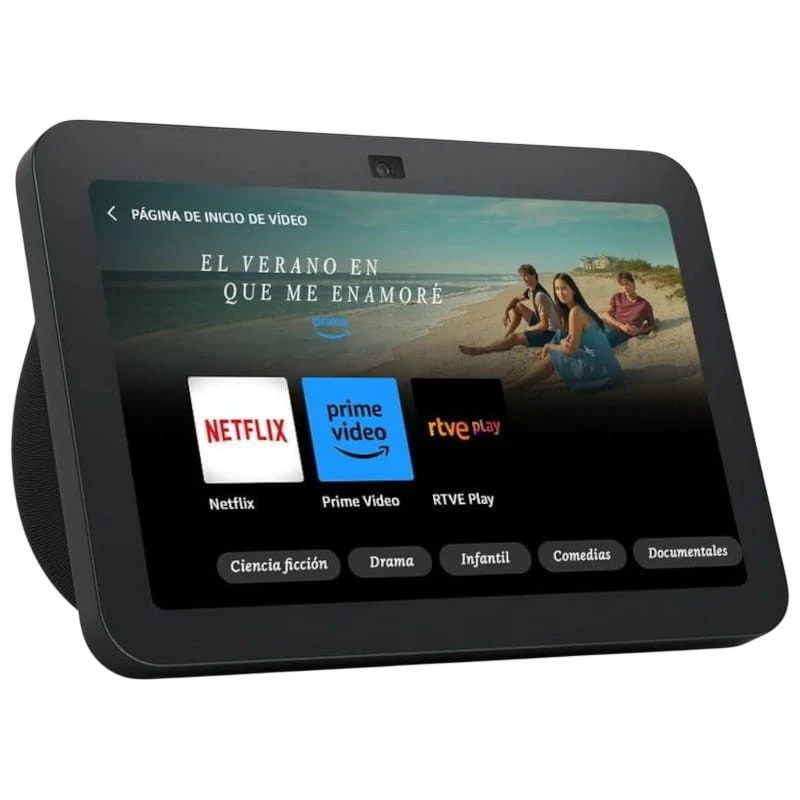 Amazon Echo Show 8 3ª Gen gris antracita con pantalla táctil, cámara superior centrada, biseles delgados y soporte multimedia como Netflix y Prime Video