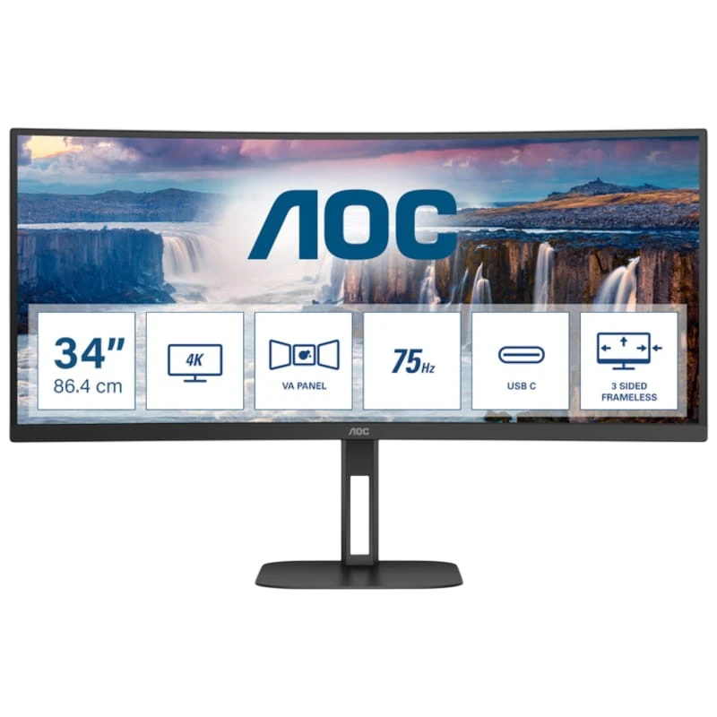 AOC V5 CU34V5C/BK 34 WQHD VA UltraWide Curvo 100 Hz FreeSync Negro - Monitor PC
