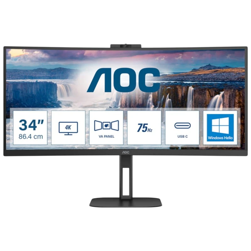AOC V5 CU34V5CW 34 WQHD VA UltraWide Curvo 100 Hz FreeSync Webcam Negro - Monitor PC
