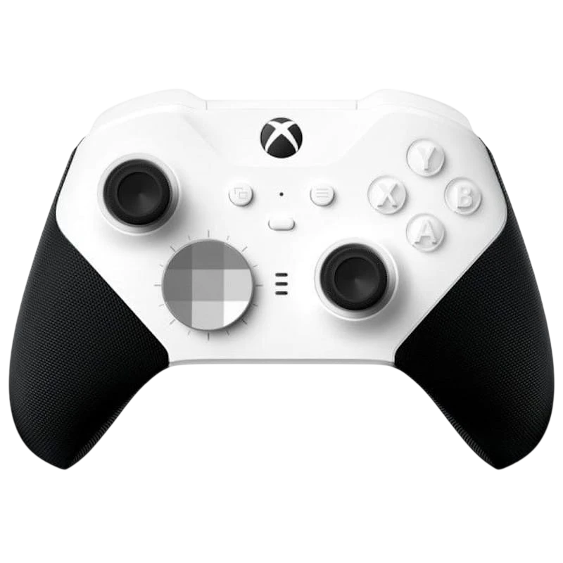 Mando Xbox Elite Series 2 Core blanco renovado en excelente estado, frontal blanco con agarres negros, botones ABXY claros y stick izquierdo metálico