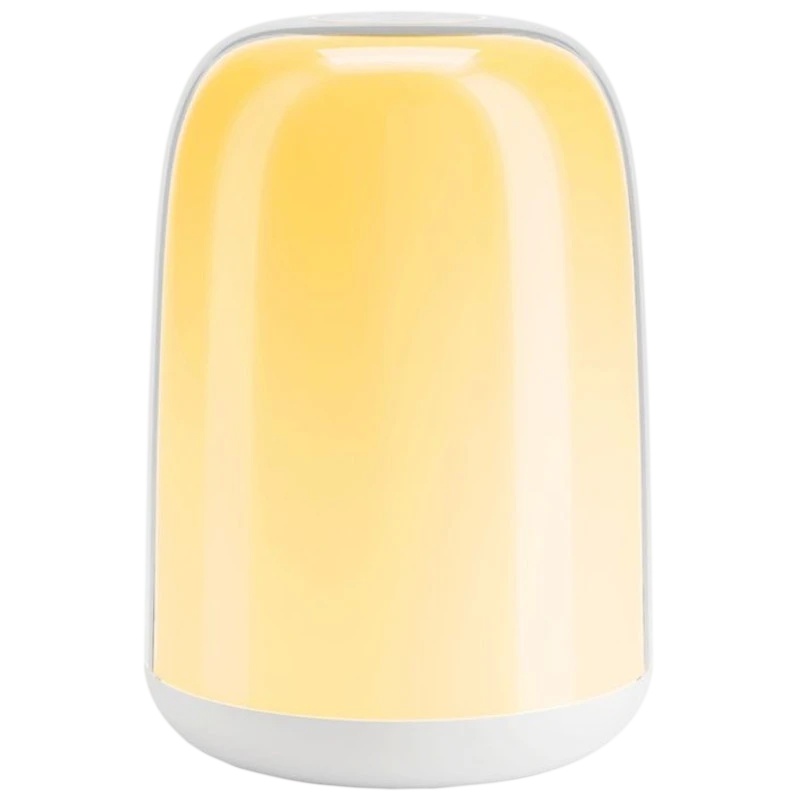 Lámpara Meross MSL430J: diseño cilíndrico blanco, difusor suave con luz cálida regulable RGB hasta 6500K, acabado minimalista y base redondeada.