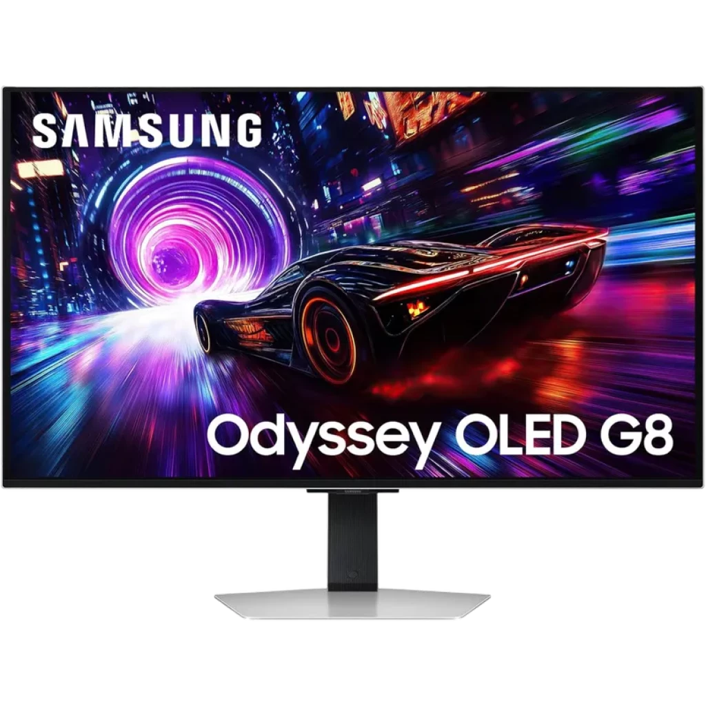 Samsung Monitor gaming 32″ G81SF Odyssey OLED G8 4K 240Hz con biseles delgados, pantalla plana luminosa y soporte metálico ajustable, diseño premium gaming