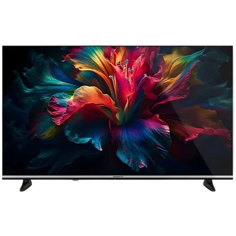 TV DAEWOO 43DM56QV 43" UHD Smart TV con pantalla plana, biseles delgados y soporte doble; imagen vibrante con colores intensos y alto contraste.