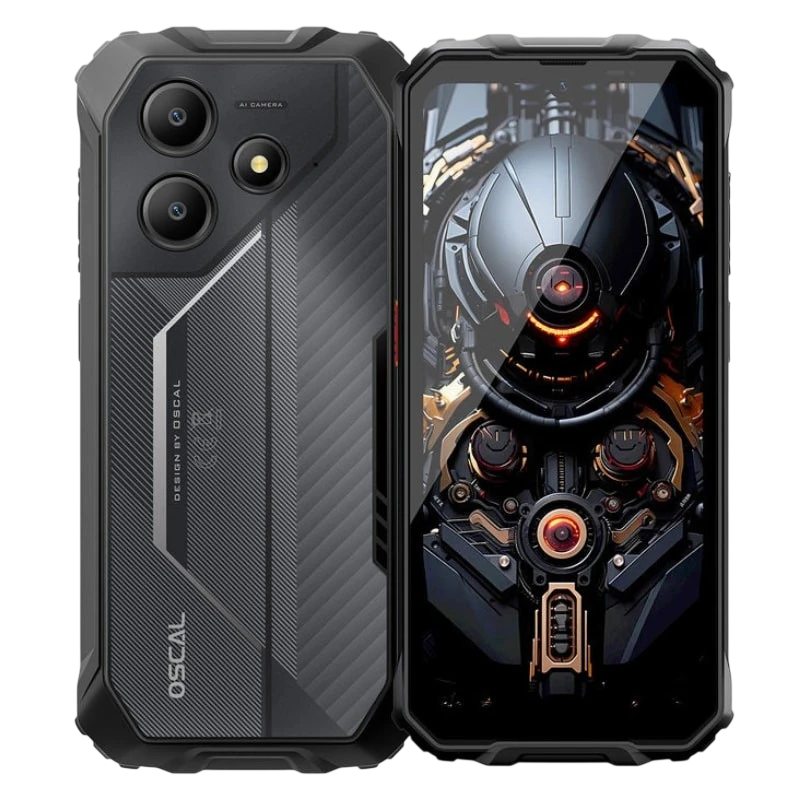 Oscal Marine 2 8GB/128GB Negro Rugged: diseño robusto, cuerpo acorazado gris/negro, doble cámara trasera grande, bordes reforzados y pantalla con marco