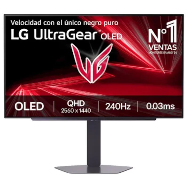 Monitor gaming LG UltraGear 27GX704A 27 pulgadas OLED QHD con 240 Hz y 0.03 ms, diseño de marco delgado, soporte ajustable y pantalla roja vibrante