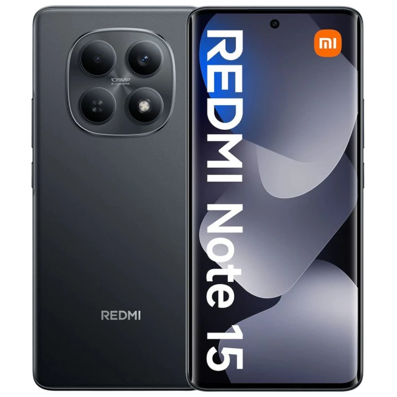 Xiaomi Redmi Note 15 4G 6GB/128GB Negro con pantalla perforada, marcos finos y módulo de cámara trasera circular triple con flash en acabado mate elegante