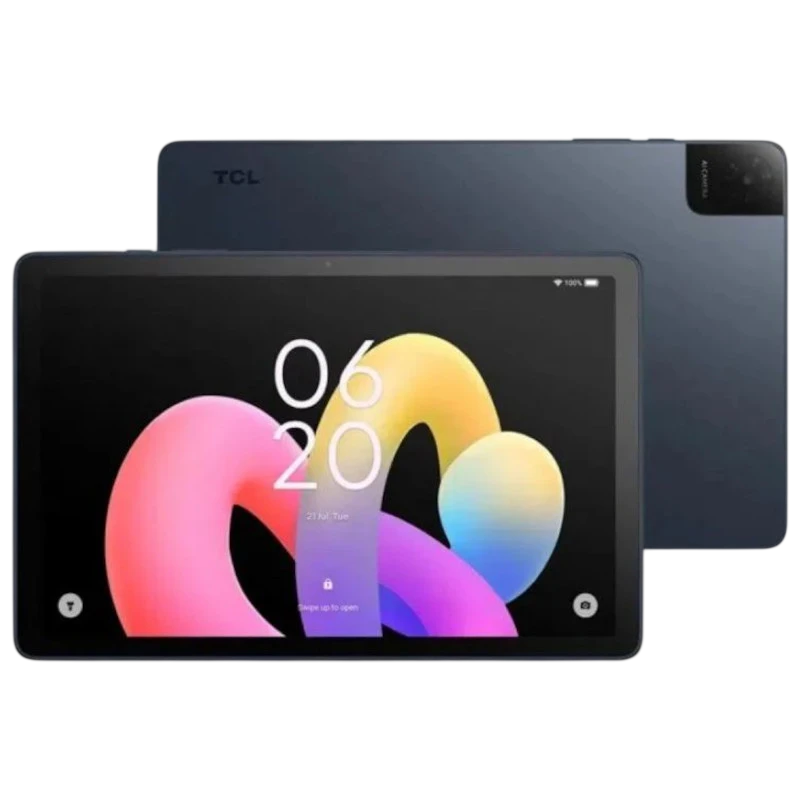 TCL TAB 10L Gen 4 gris antracita con pantalla 10.1, marcos finos, cámara trasera en módulo cuadrado y frontal centrada, diseño delgado y moderno