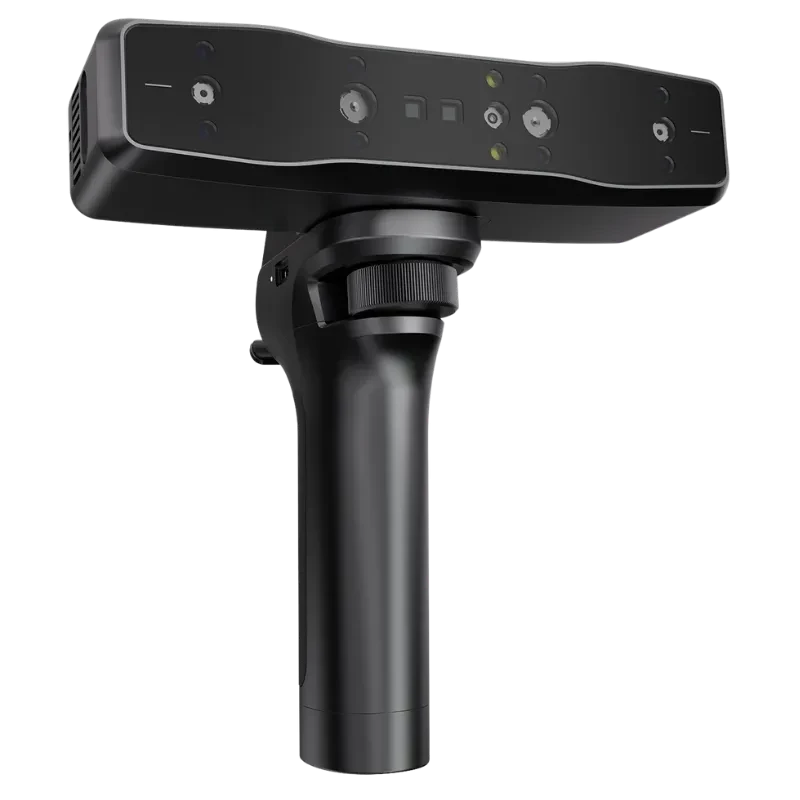 Escaner Creality Otter Lite/Babic portátil con cuerpo negro, barra frontal con múltiples sensores y lentes, montado en empuñadura ergonómica para escaneo