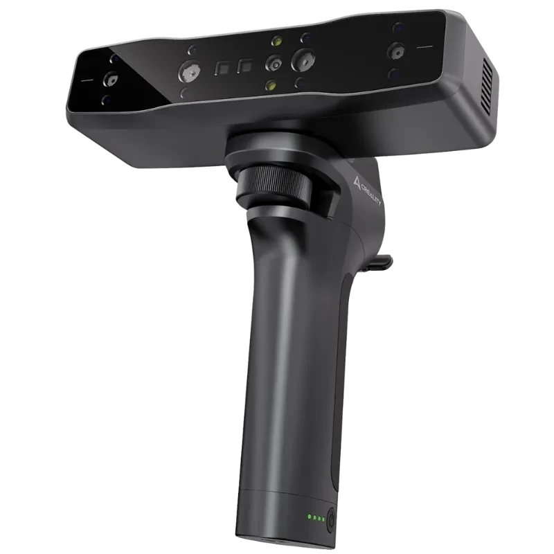 Escaner Creality Otter Lite/Babic de mano en negro, cabezal rectangular con múltiples sensores frontales, luz LED integrada y agarre ergonómico con