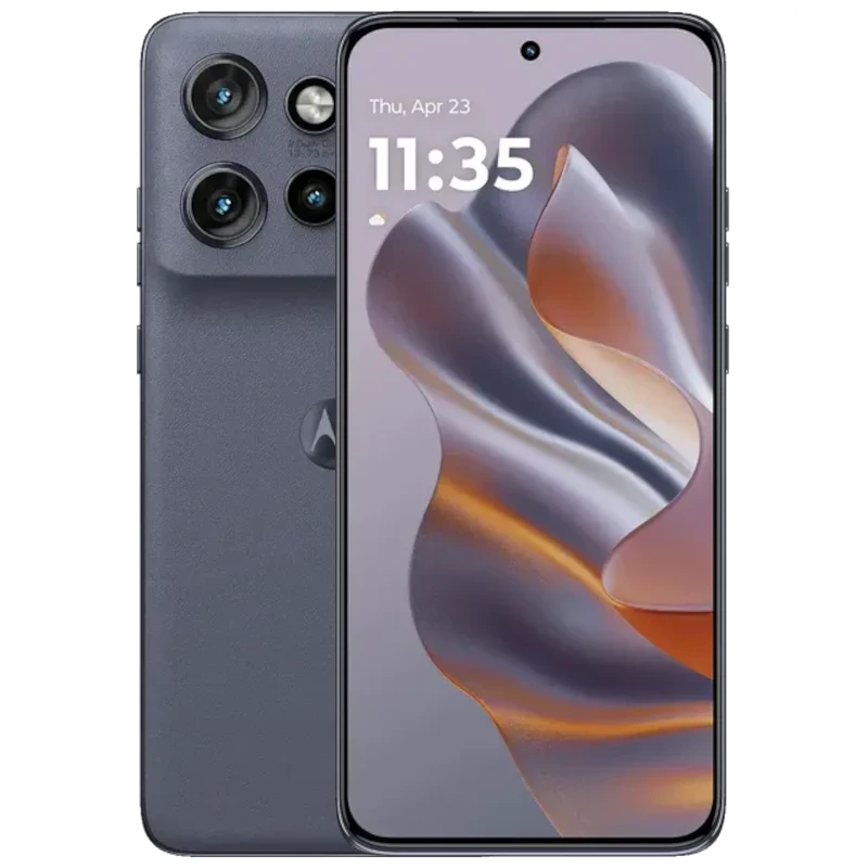 Motorola Edge 60 Neo 5G gris con triple cámara trasera destacada, pantalla frontal amplia con orificio central, diseño elegante y acabado mate