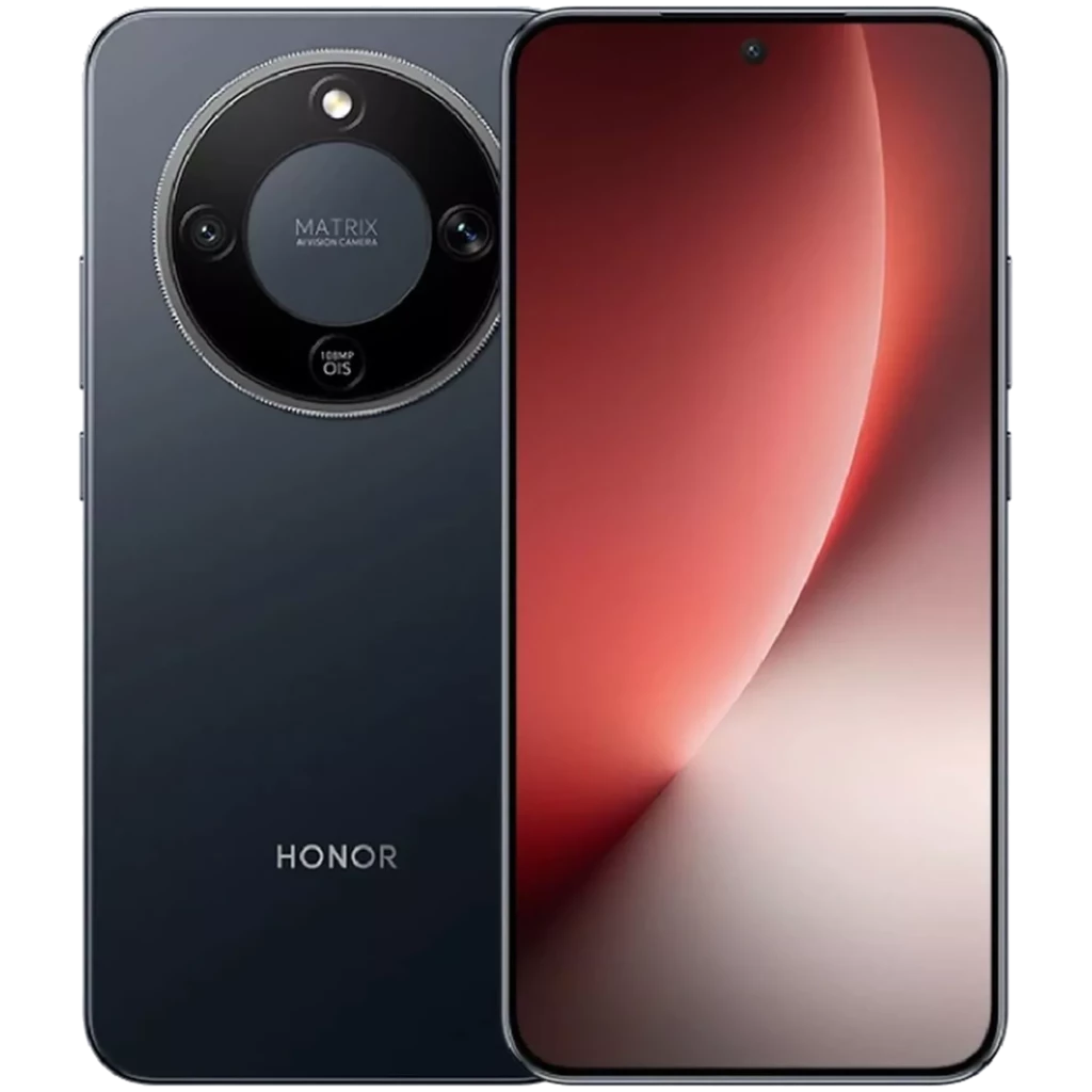 Honor Magic8 Lite 5G negro con pantalla casi sin bordes y cámara trasera circular Matrix; diseño elegante, 256GB, 8GB RAM, batería 7500 mAh, resistente