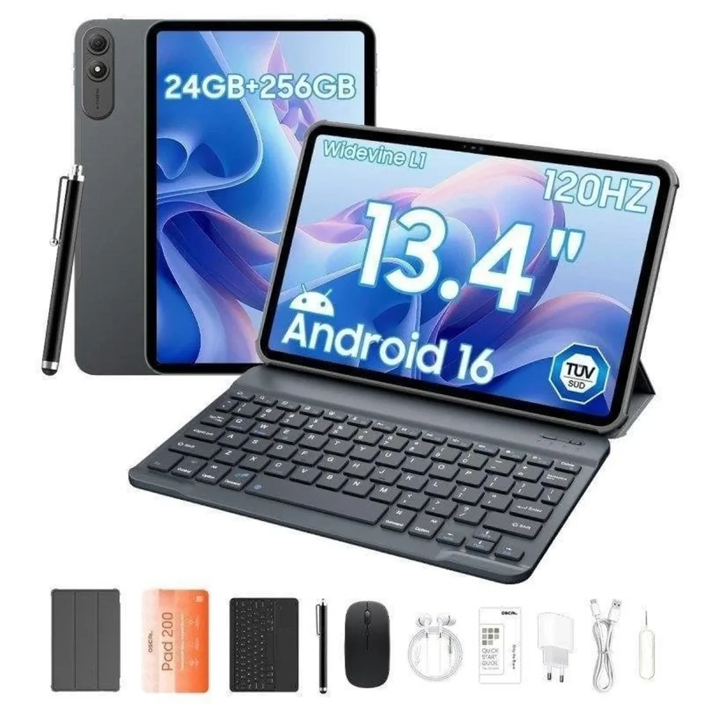 Blackview Oscal Pad 200 gris con pantalla amplia sin marcos, cámara trasera dual 16 Mpx con módulo elevado y acabado metálico elegante
