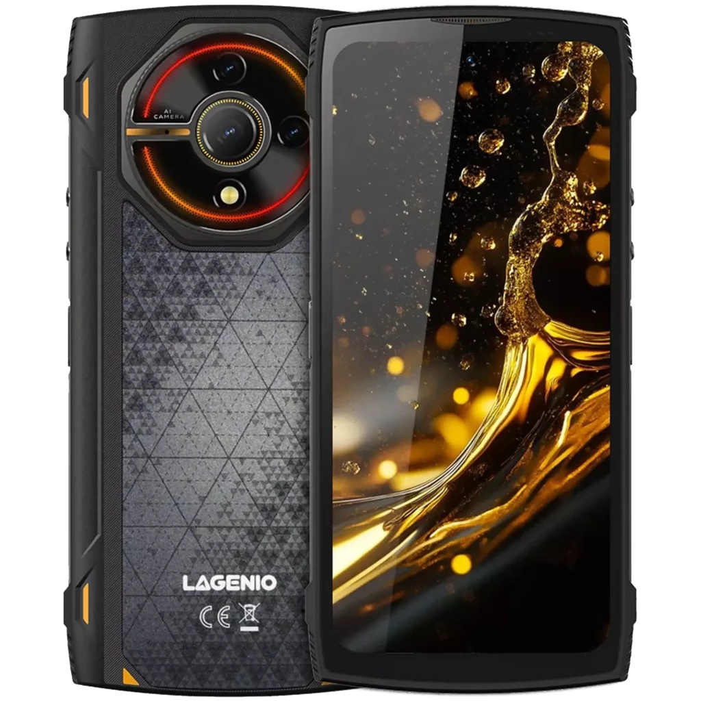 Lagenio Panther 2 Pro 256GB negro con pantalla amplia, diseño rugerizado antigolpes, módulo de cámara circular con aro LED y acabados geométricos robustos