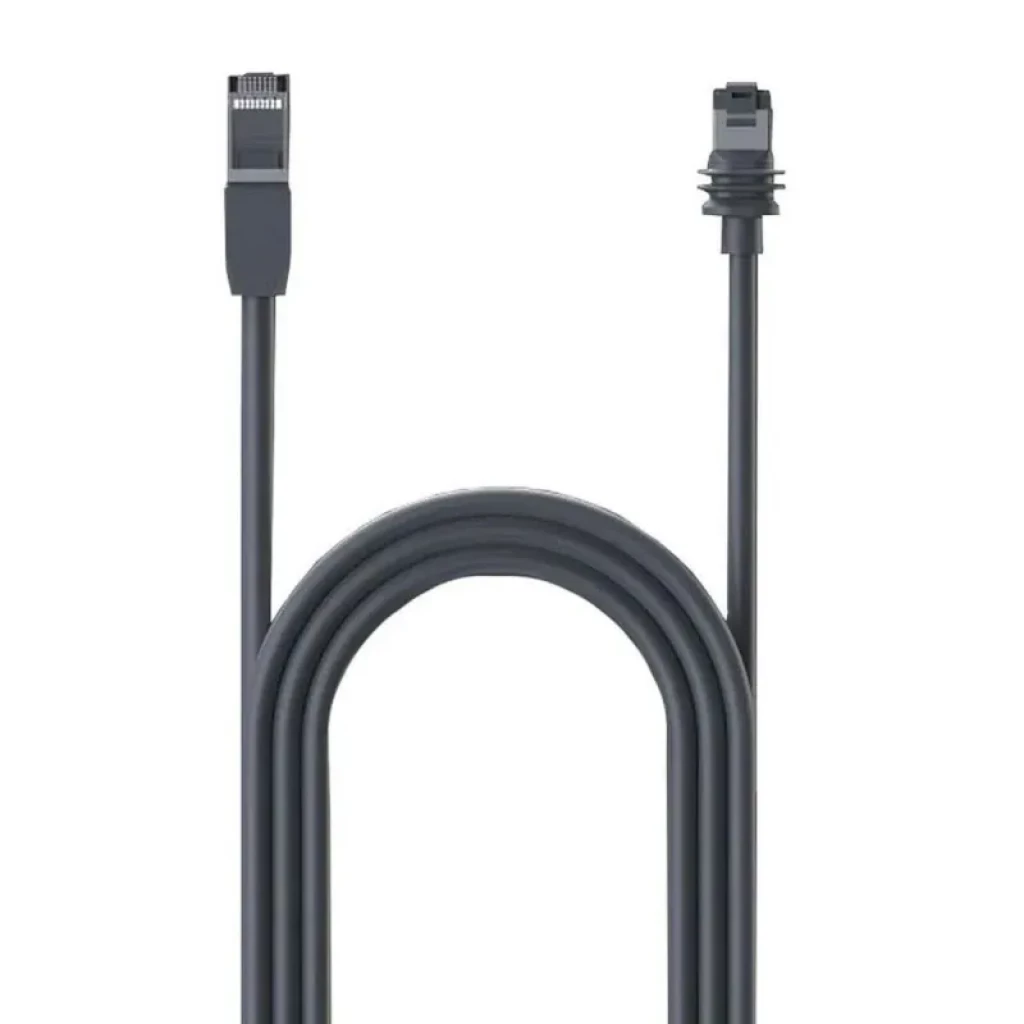 Cable Ethernet Starlink 15 m gris para Mini Kit, flexible y largo. Conector RJ45 estándar en un extremo y conector propietario Starlink en el otro.