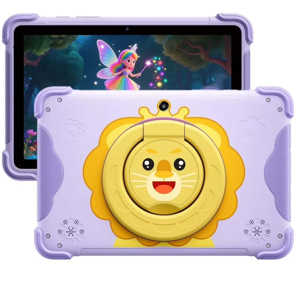 Blackview Link 1 Kids 4GB/64GB lila con funda resistente infantil, soporte trasero en forma de león, cámara central, altavoces frontales y pantalla HD