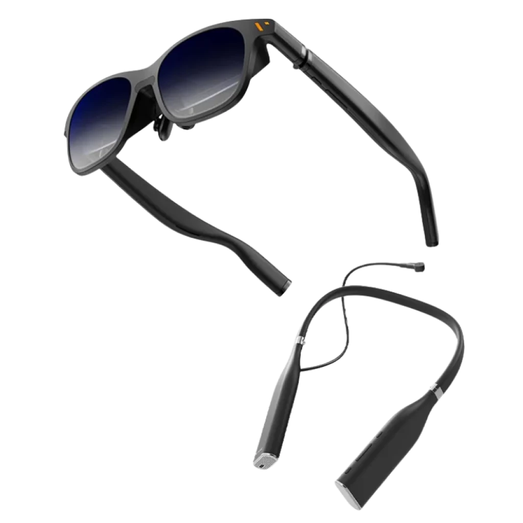 Viture Pro XR + Viture One Neckband Kit de Gafas de Realidad Aumentada + Adaptador para Gafas: lentes negras con montura ligera y neckband modular con cable
