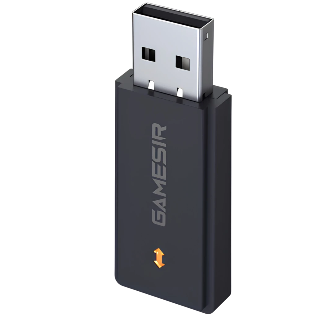 Adaptador Bluetooth para Gamesir Nova Lite tipo USB, con tapa protectora extraíble y logo GAMESIR en azul