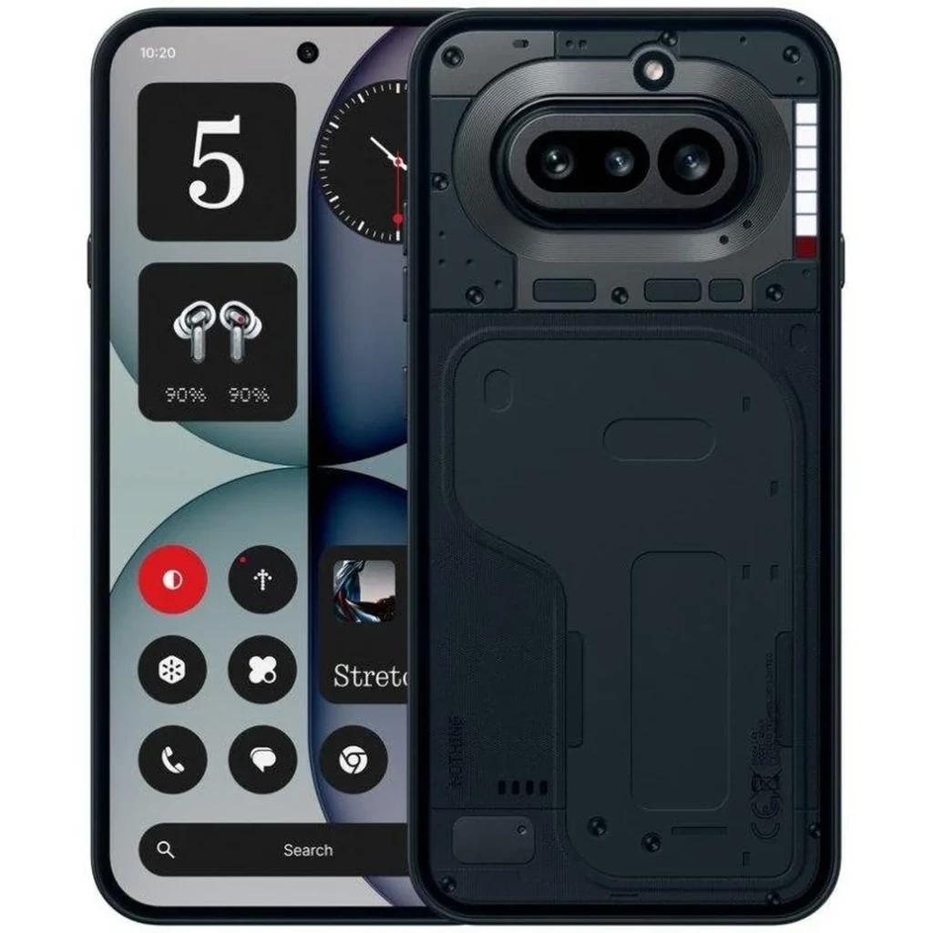 Nothing Phone 4a 5G negro con tapa trasera transparente estilo industrial, doble cámara trasera, pantalla perforada y marco delgado; 256GB y 12GB RAM