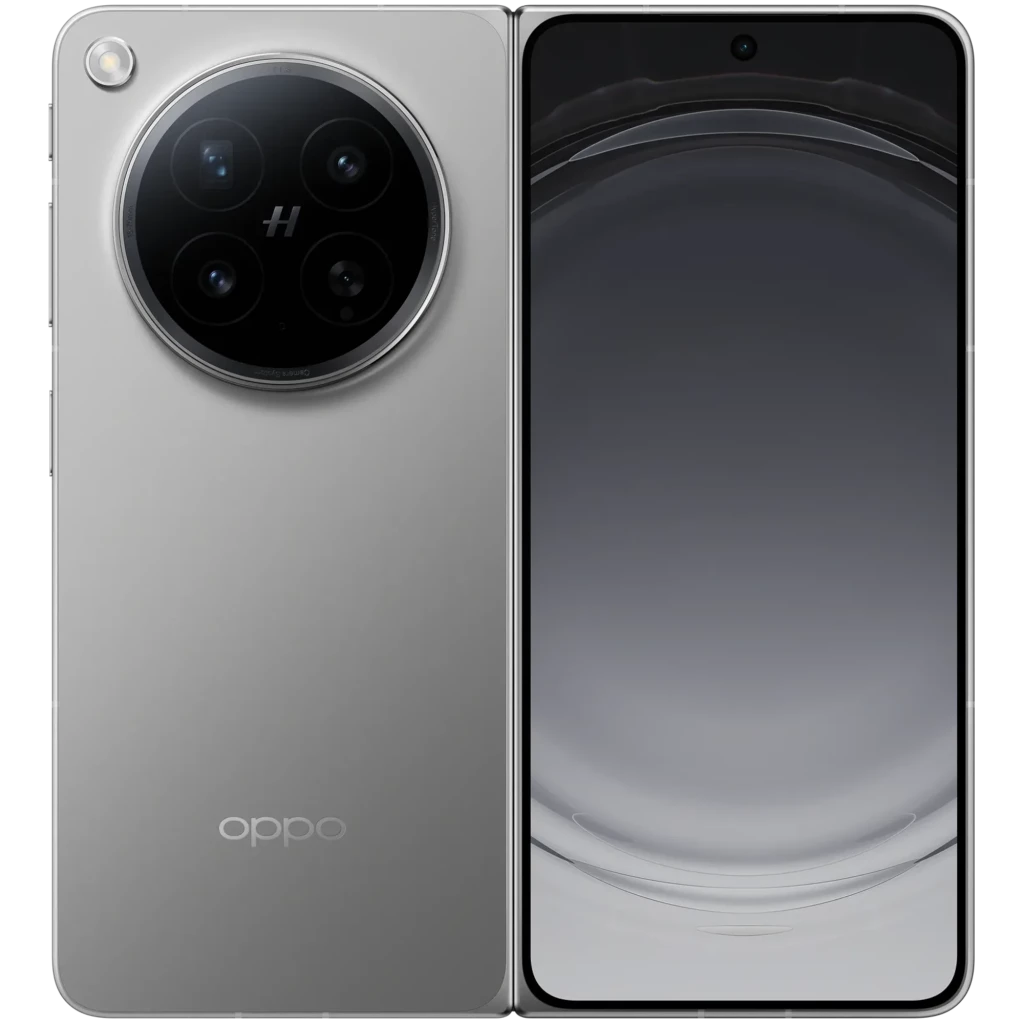 Oppo Find N6 5G 512GB Titanio Estelar con pantalla plegable amplia, cámara trasera circular triple Hasselblad y frontal perforada, acabado metálico gris