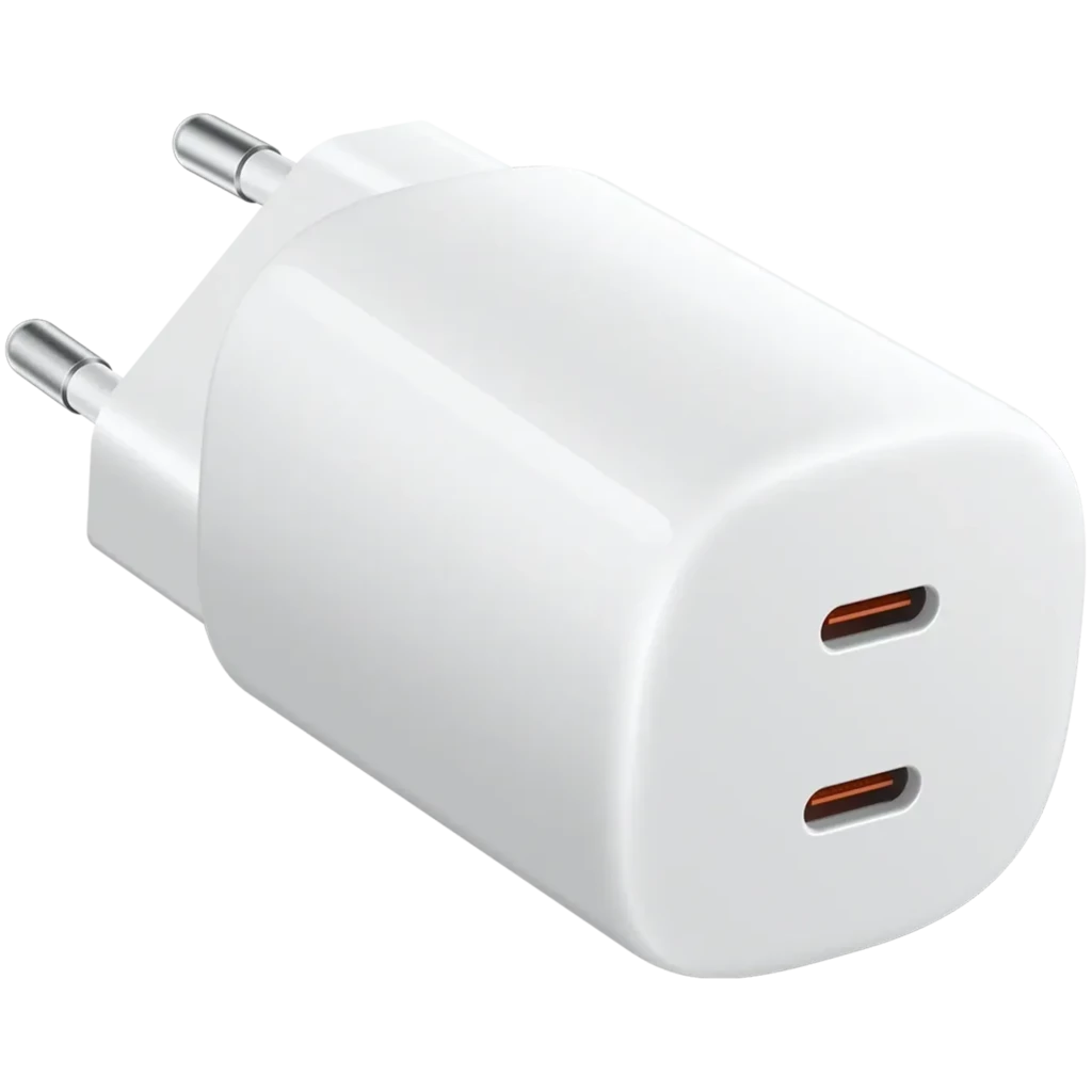 Xiaomi 45W Nano Turbo Cargador 2‑Puertos, cuerpo compacto blanco con clavija europea y dos puertos USB‑C anaranjados, diseño minimalista y portátil