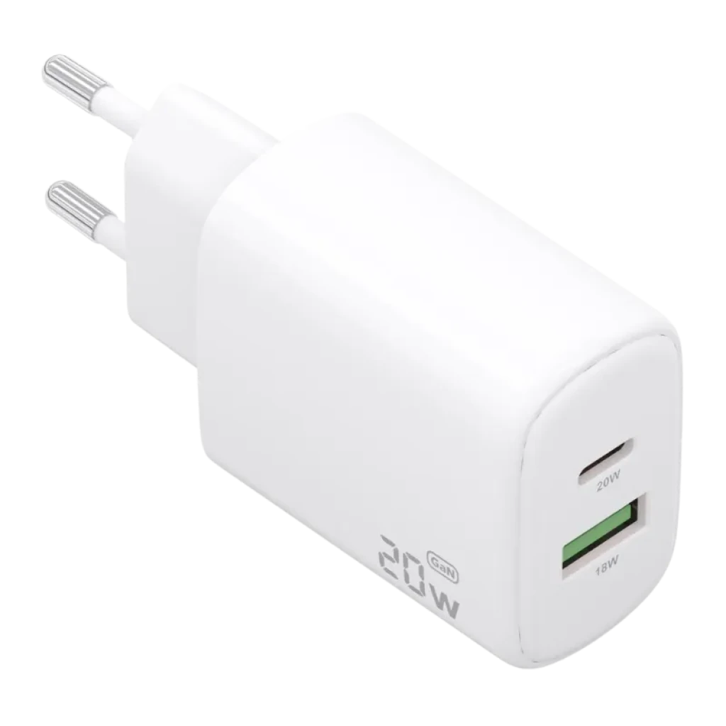 Cargador Aisens GaN A110-0910 20W blanco con puertos duales USB-C y USB-A