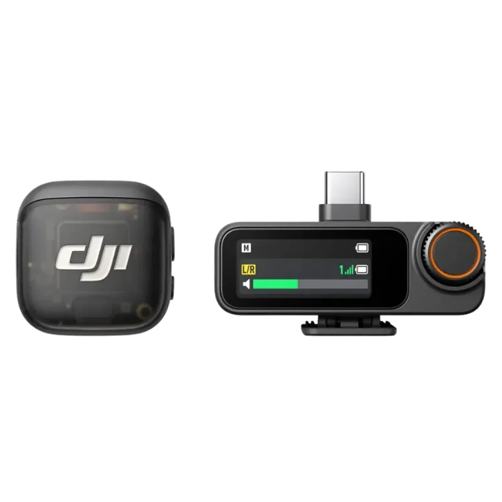DJI Mic 3 1 TX + 1 RX micrófono inalámbrico con transmisor compacto y receptor USB-C con pantalla OLED, rueda naranja y clip de zapata