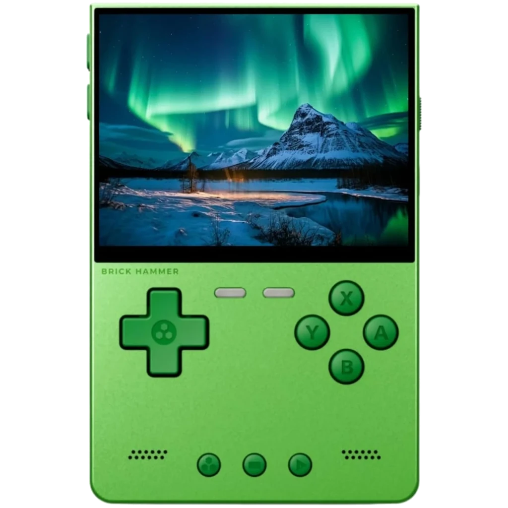 Trimui Brick Hammer Metal Verde sin SD Card, consola retro compacta con pantalla, cruceta, botones A B X Y, select start y altavoces frontales