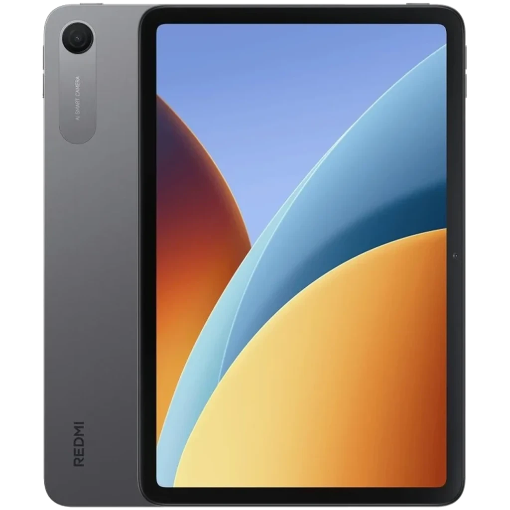 Xiaomi Redmi Pad 2 WiFi 9,7 pulgadas en grafito, marco fino, pantalla amplia con bordes negros, cámara trasera con anillo metálico y logo Redmi lateral