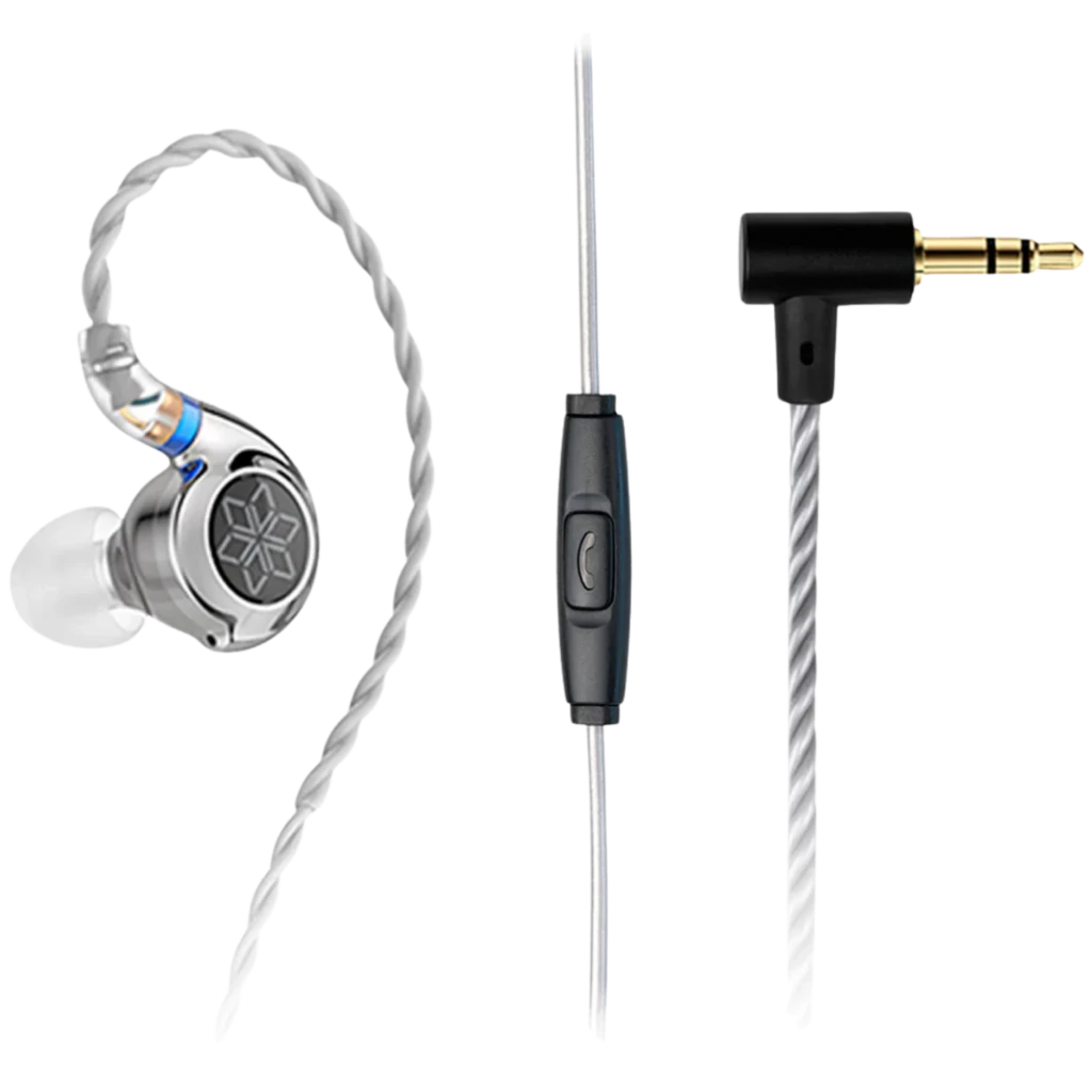 FiiO FD11 MIC 10 mm - Auriculares Hi-Res 24 Ω con cápsula metálica plateada, cable trenzado plateado, control en línea y conector jack en L 3.5 mm