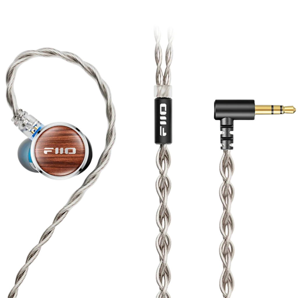 FiiO FP3 Planar 14,5 mm 36 Ω Black Walnut: auricular intraauditivo con panel de nogal, concha metálica azul y cable trenzado plateado con conector en L 3,5 mm