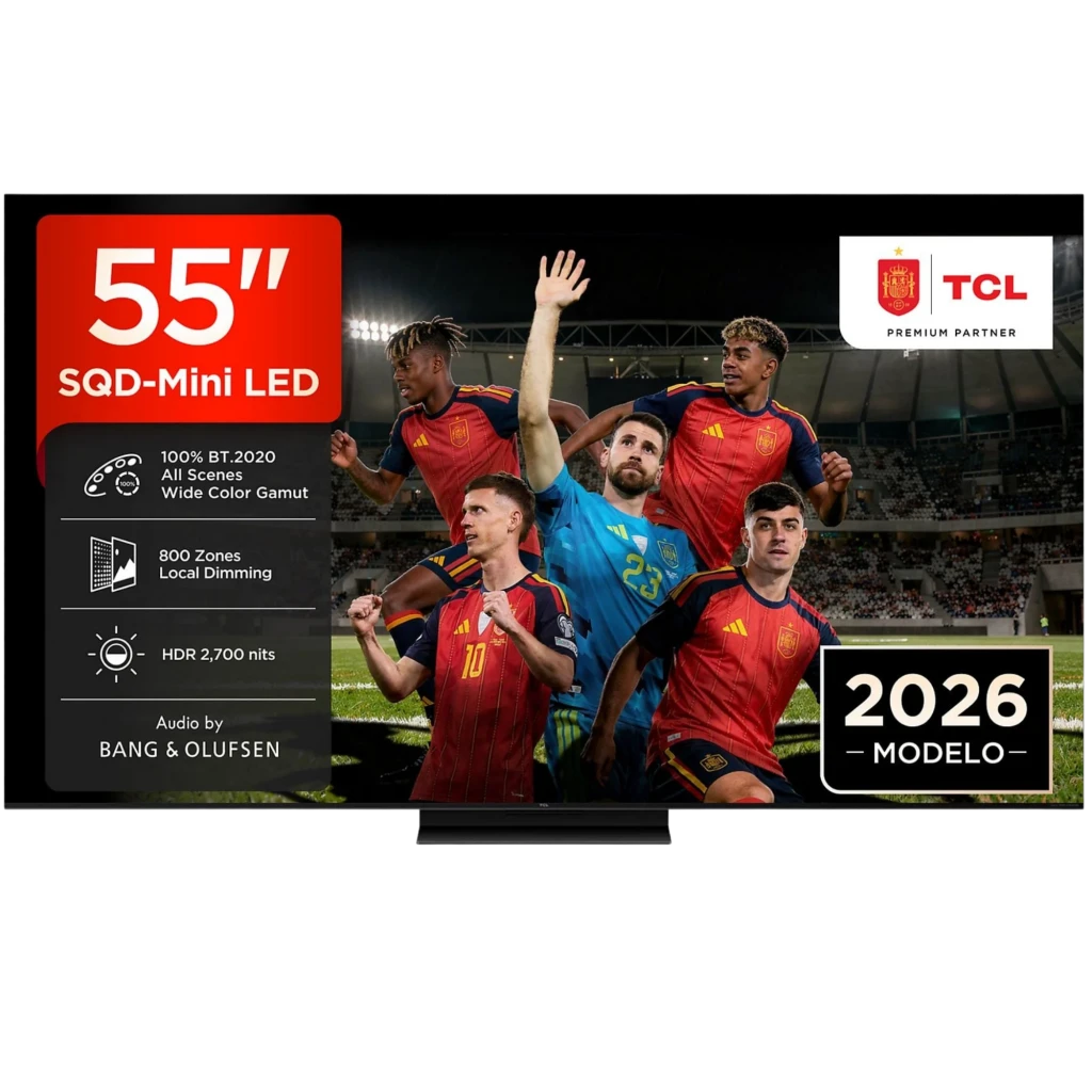 TCL 55C7L Smart TV QD‑Mini LED 55 pulgadas 4K Google TV negro; biseles delgados, HDR 2700 nits, 800 zonas de atenuación, amplia gama de color y audio Bang &