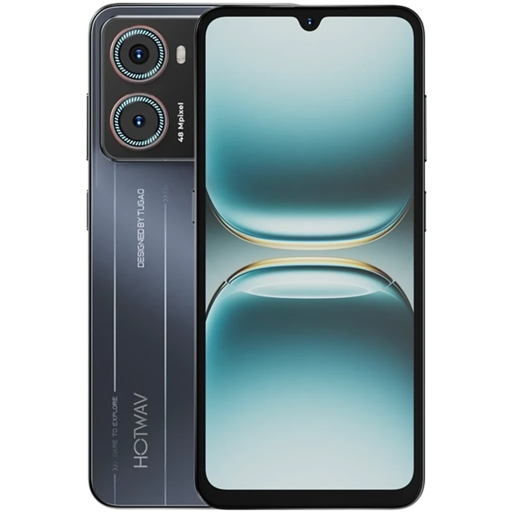 Hotwav X100GT 4G 256 GB Negro 8 GB 5160 mAh con pantalla amplia de borde fino, notch en V, doble cámara trasera grande con aro azul y acabado metálico gris