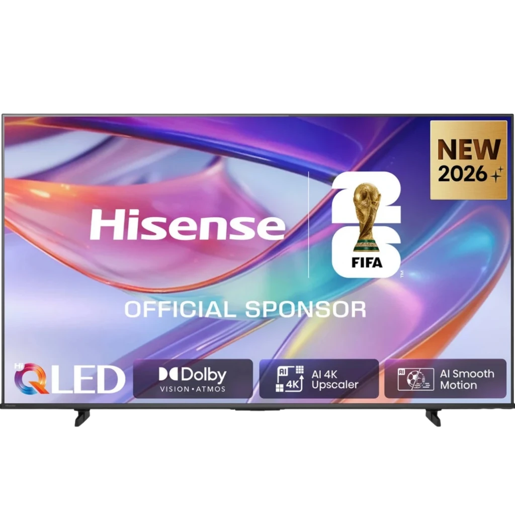Hisense 75E7S Smart TV QLED 75 pulgadas 4K negro con biseles delgados, peana doble, pantalla vibrante, Dolby Vision-Atmos, AI 4K Upscaler y Smooth Motion