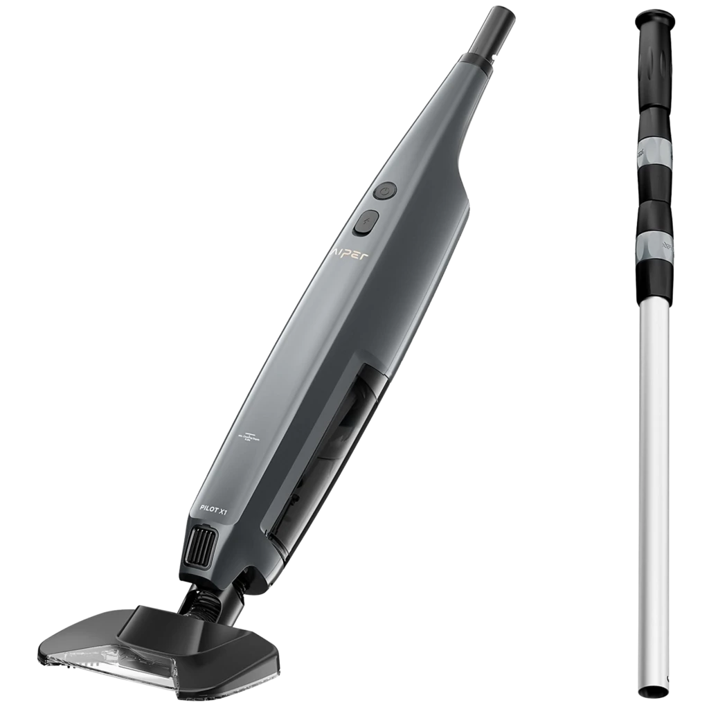 Aiper Pilot X1 Aspirador Manual de Piscina Inalámbrico 45 min en gris, cuerpo aerodinámico, cabezal triangular con cepillos y tubo telescópico desmontable