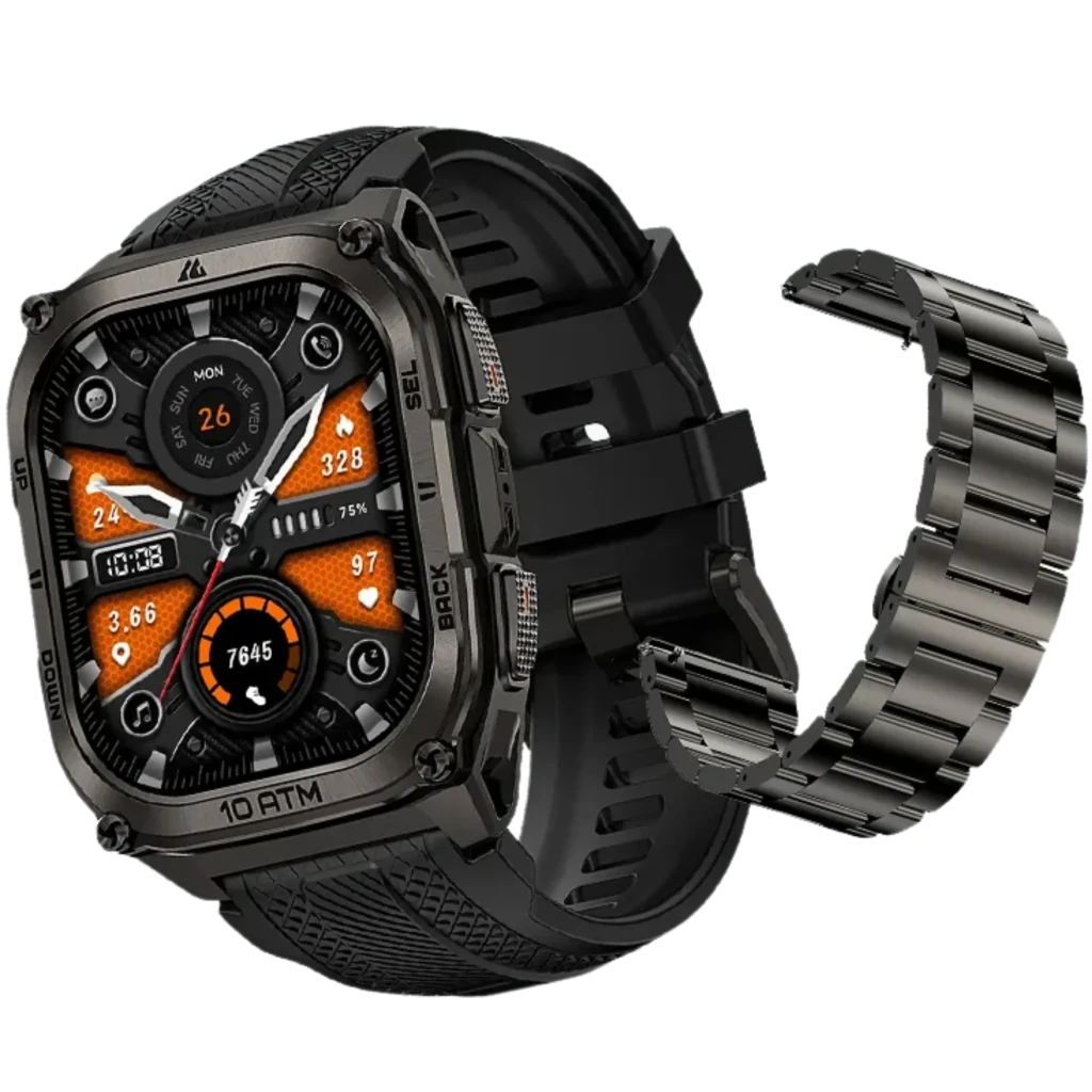 Kospet Tank M4 Special Edition, smartwatch 1,96 AMOLED negro, caja robusta metálica, correa de silicona texturizada y brazalete extra, 10 ATM, GPS, esfera