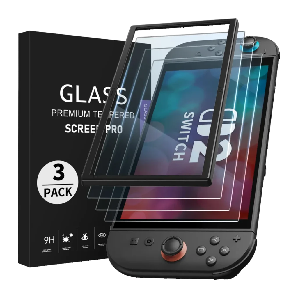 Protector de pantalla FUNLAB para Switch 2: 3 láminas de vidrio templado 9H, bordes negros, antiarañazos, alta transparencia, incluye herramienta de