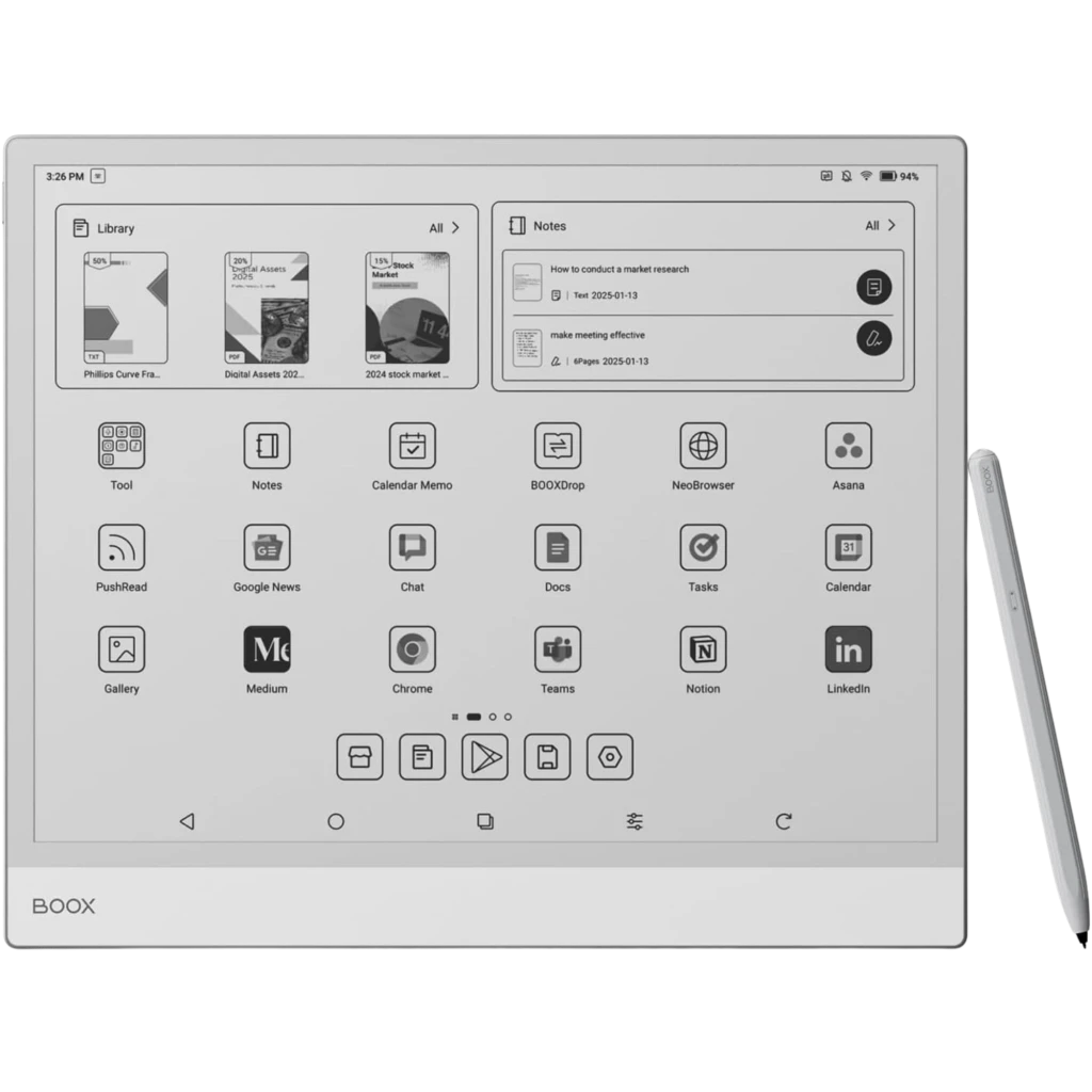 ONYX BOOX Note Max eReader 13,3 pulgadas E Ink Carta 1300 128 GB con stylus; pantalla grande monocroma, interfaz de apps y notas, bisel blanco minimalista