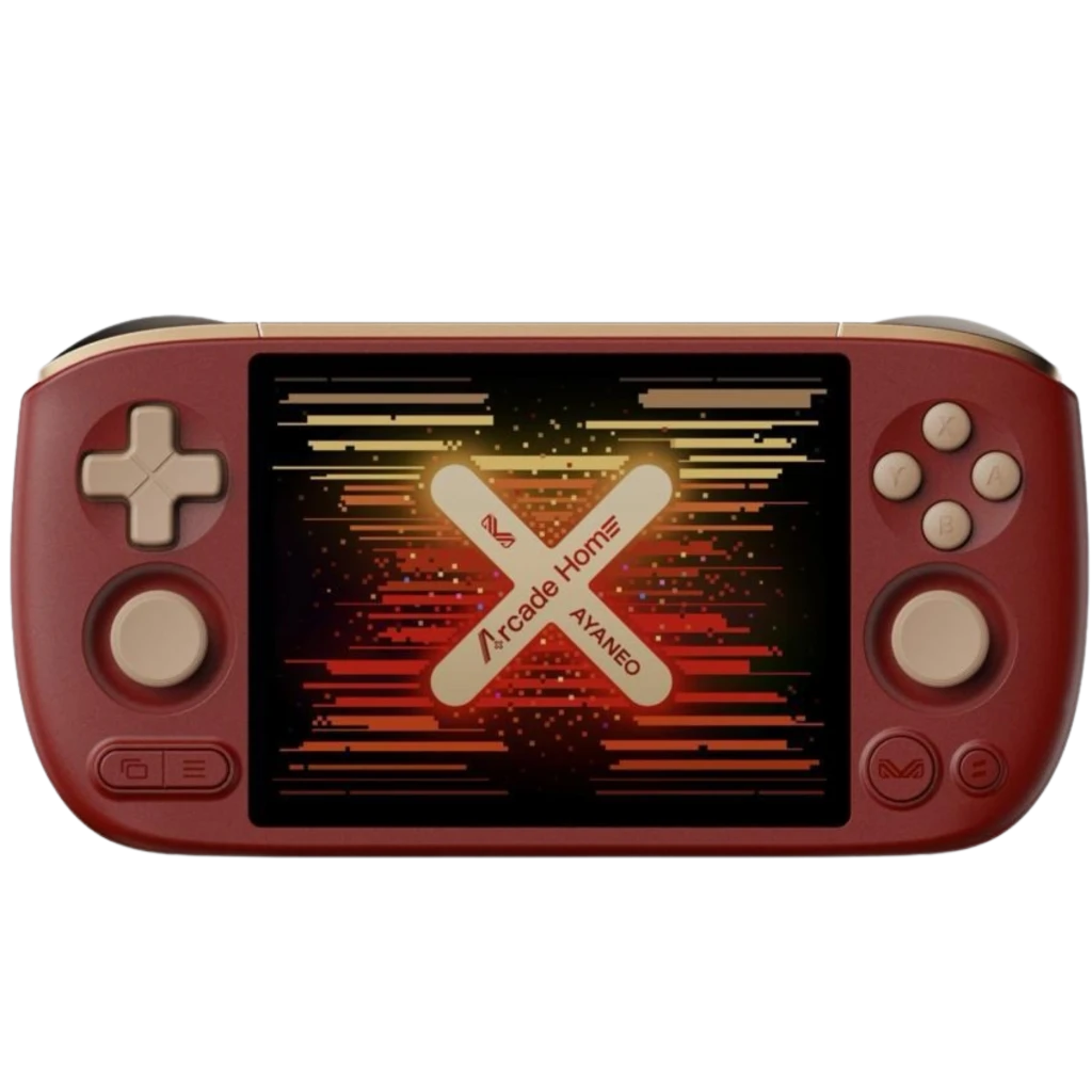 Ayaneo Pocket AIR Mini Retro Soul en rojo burdeos, consola portátil con cruceta izquierda, joystick dual beige, botones AXYB a la derecha y pantalla centrada