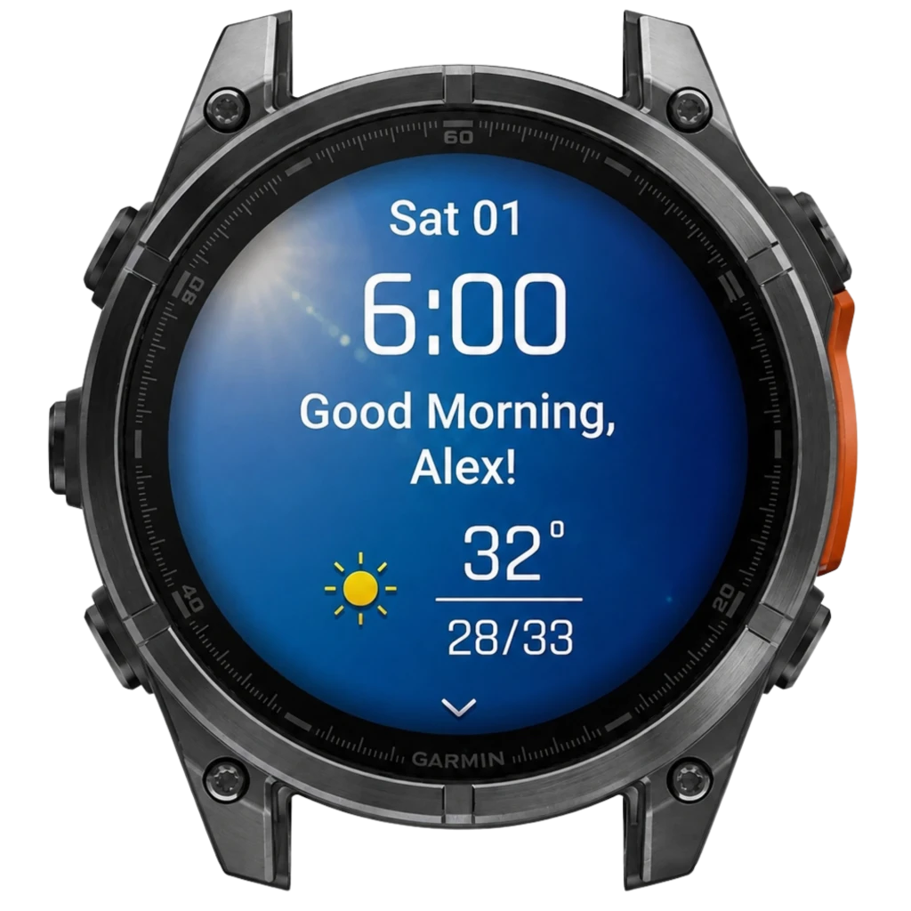 Garmin Fenix 8 AMOLED 47mm Acero Negro Renovado Estado Premium con pantalla azul brillante, bisel robusto gris oscuro y botón lateral naranja