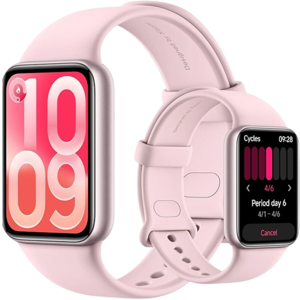 Xiaomi Smart Band 10 Pro rosa con pantalla AMOLED 1,74 pulgadas, caja metálica y correa ajustable; interfaz deportiva y seguimiento de ciclo en pantalla