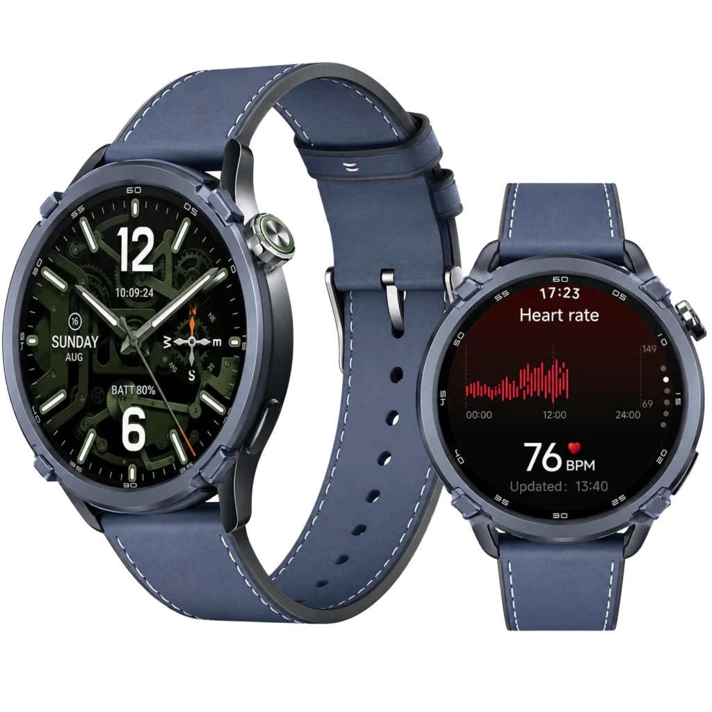 Xiaomi Watch S5 46 mm en azul cerámico con pantalla AMOLED 1,48, bisel metálico, dos botones laterales, correa azul y esferas con hora y ritmo cardíaco