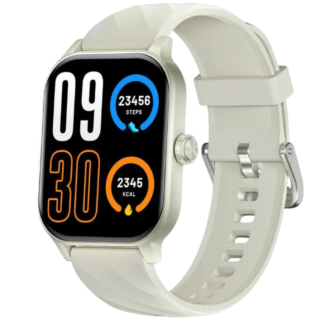Black Shark GT3 Neo2 Smartwatch plata con pantalla rectangular, correa de silicona blanca, esfera con métricas de pasos y calorías, diseño resistente IP68 y