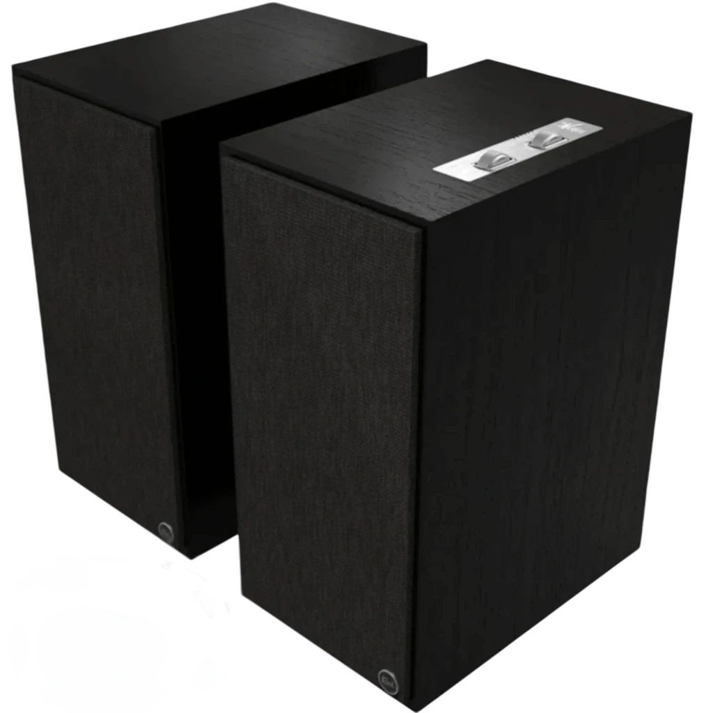 Klipsch The Nines 240 W Bluetooth Negro Mate: par de altavoces de madera negra con rejilla textil, controles metálicos superiores y diseño minimalista +