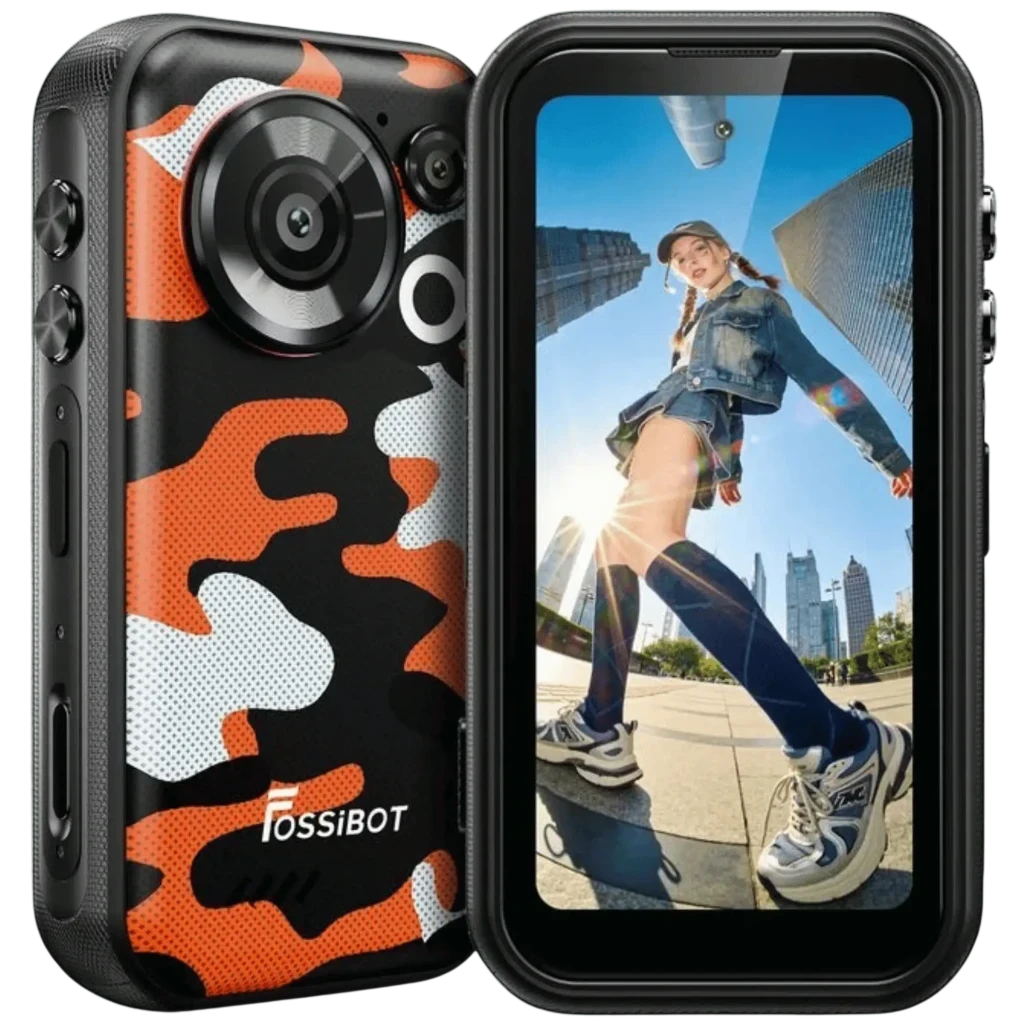Fossibot F116 Pro 5G Naranja 256GB 12GB RAM con carcasa rugerizada camuflaje naranja y negro, doble cámara trasera grande y pantalla frontal amplia