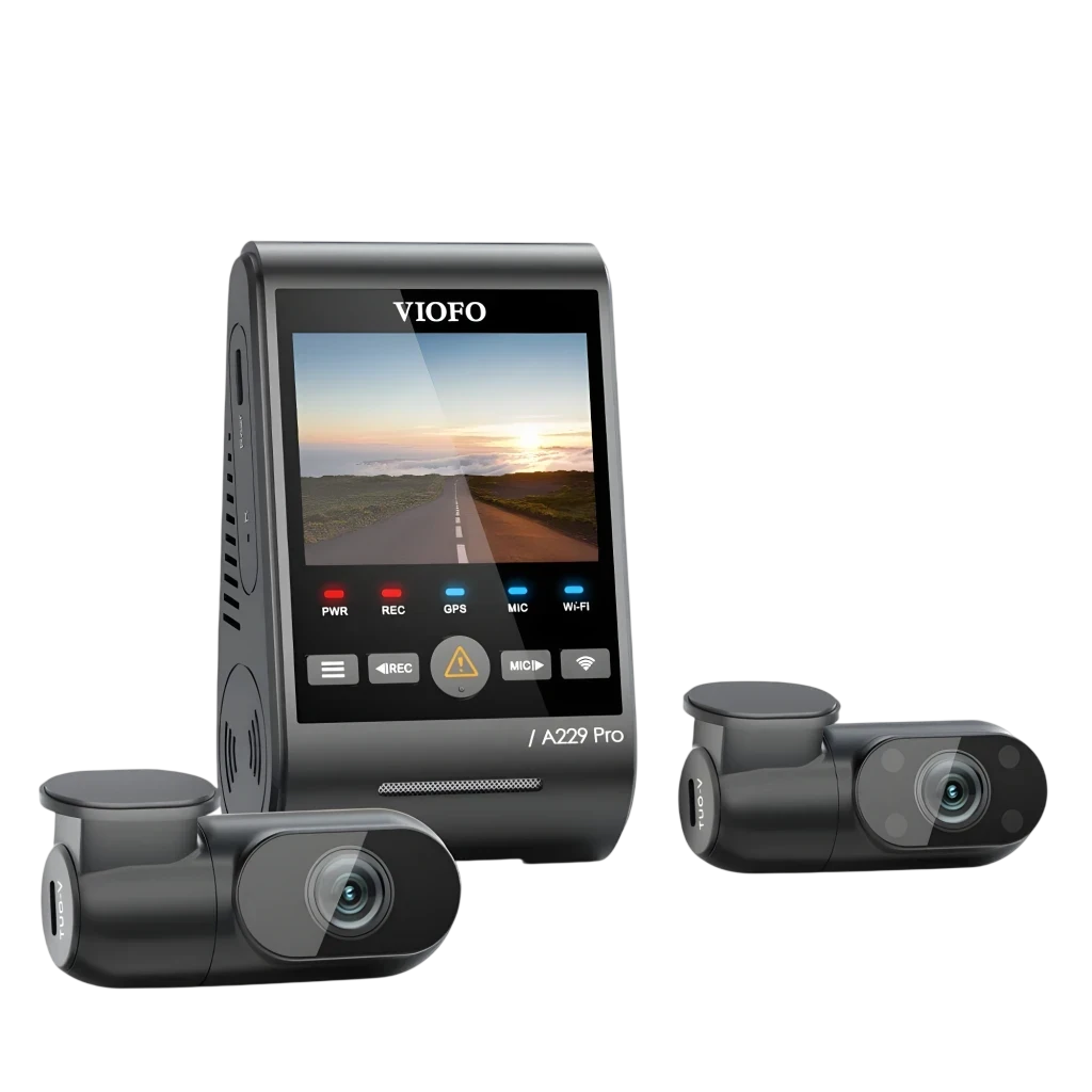 VIOFO A229 Pro 3CH4K 30fps con pantalla a color, dos cámaras compactas adicionales, GPS, WiFi de doble banda y visión nocturna para grabación integral