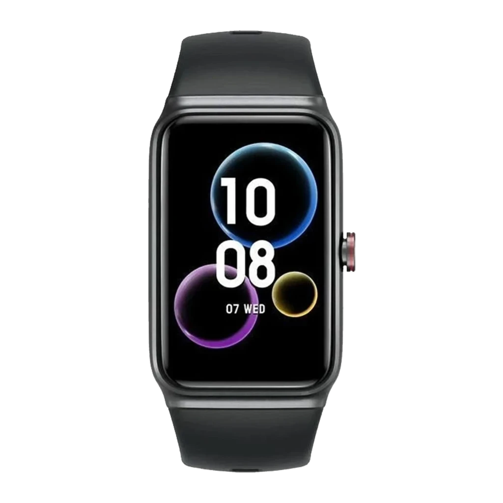 Honor Choice Moecen Band Negro con pantalla AMOLED 1,64 pulgadas, bordes curvos, botón lateral metálico y correa de silicona negra elegante