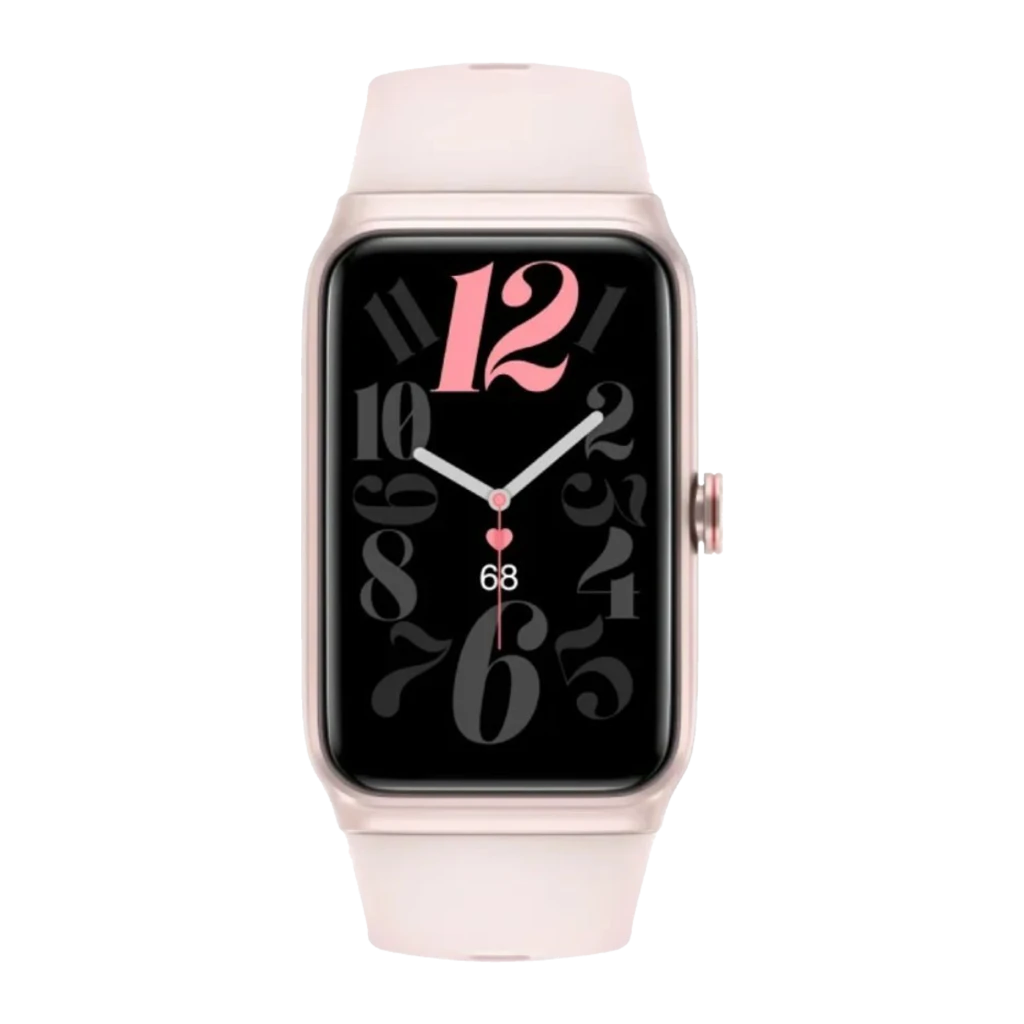 Smartband Honor Choice Moecen Band oro rosa con pantalla AMOLED 1,64, bisel metálico, correa rosa suave y esfera negra con números grandes y aguja rosa