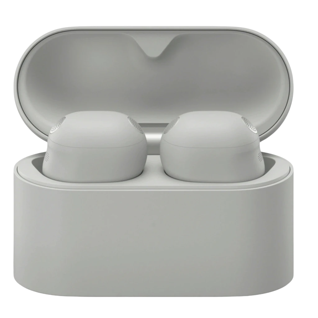 Estuche plateado con auriculares in-ear TWS Sony WF-1000XM6, diseño compacto, cancelación de ruido y hasta 24 h de batería, detalle Hi-Res Audio